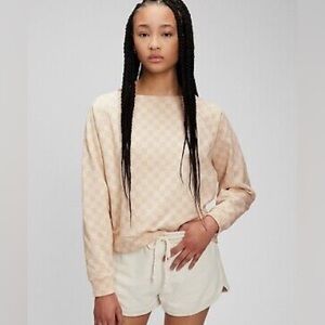 Gap soft relaxed boatneck checkered sweatshirt top